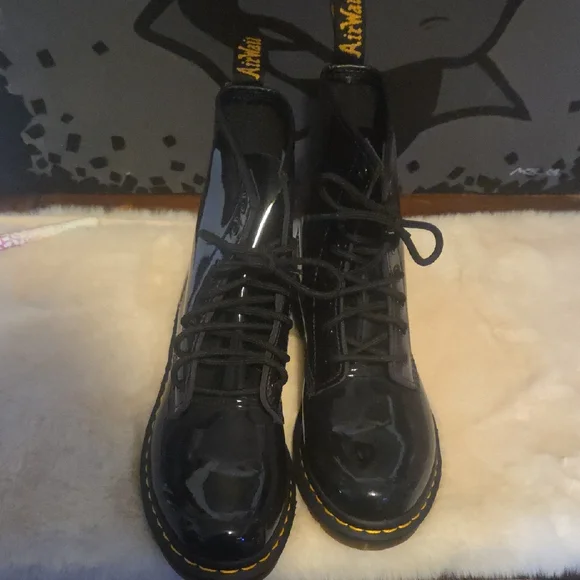 Dr. Martens Black Patent Leather Combat Boots - Picture 1 of 4